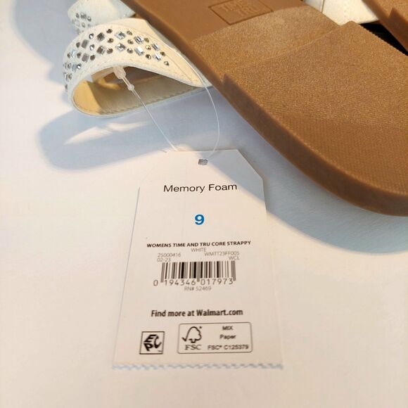 NWT Time & Tru Cream Strappy Bling Memory Foam Flat Sandals w/ Crystals Sz 9 - Picture 6 of 7